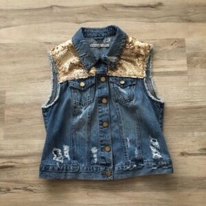Romeo & Juliet Couture Blue Denim Vest with Gold Accents